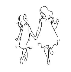 Sister Outline Drawing, Sister Outline Tattoo, Drawing Of Two Sisters, Sister Love Drawing, Sister Silhouette Tattoo, Sisters Drawing Easy, Big Sister Drawing, Sisters Drawing Sketches, 2 Sisters Drawing Easy