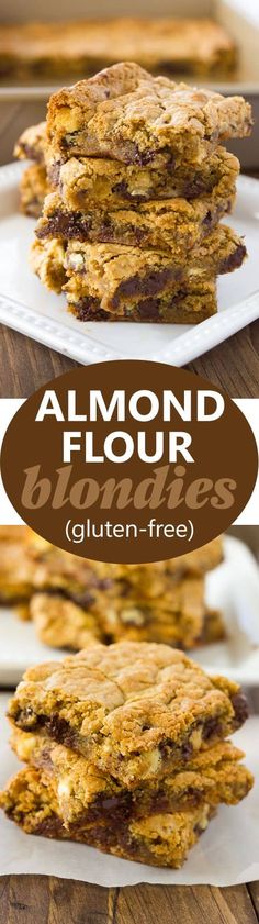 chocolate chip cookies stacked on top of each other with the words almond flour blondies written above them