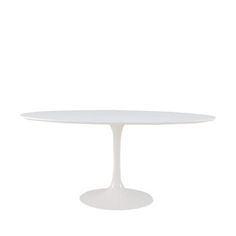 an oval white table with a circular base on a white background for use as a centerpiece