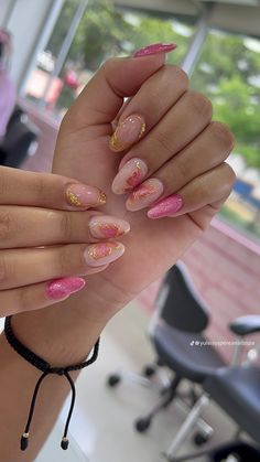 Pink Birthday Nails Almond, Uñas Aesthetic, Nail Extensions Acrylic, Elegant Touch Nails, Mickey Nails, Beauty Hacks Nails, Glamour Nails