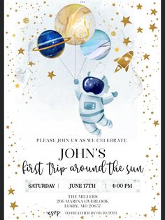 an astronaut birthday party with balloons and stars