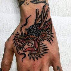 a hand with a dragon tattoo on it