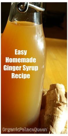 homemade ginger syrup recipe in a glass bottle