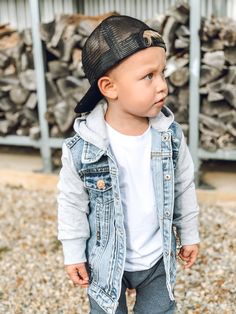 Hooded Denim Jacket, Toddler Boy Fashion, Baby Boy Fashion, Toddler Boy Outfits, Baby Outfits, Toddler Fashion