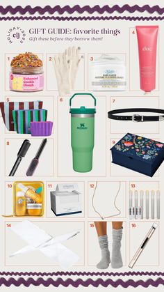 the gift guide for favorite things is shown in this graphic above it's description