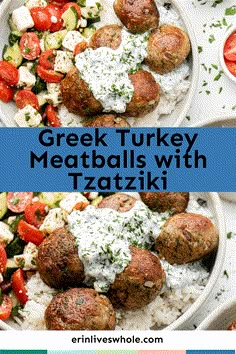 If you want to enjoy the delicious and healthy flavors of the Mediterranean, try making some Greek turkey meatballs! This recipe is absolutely delicious and really easy to make. Served up with a homemade tzatziki sauce, this meal is perfect for meal prep bowls or salads. Greek Meatball Salad, Greek Meatballs Recipe, Easy Entrees, Ground Turkey Meatballs, Greek Dinner