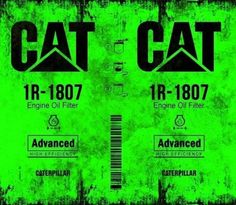 two green tickets with the words cat and engine oil filler on them in black ink