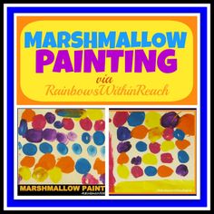 the front cover of marshmallow painting, featuring colorful circles and dots on white paper