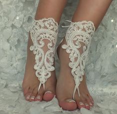 Ivory lace barefoot sandals Bridal shoes Wedding shoes Handmade Ankle Wrap Barefoot Sandals For Wedding, Handmade Adjustable Sandals For Wedding, White Toe Ring Barefoot Sandals For Beach Wedding, Elegant Adjustable Lace-up Beach Sandals, Elegant Adjustable Lace-up Sandals For Beach, White Adjustable Barefoot Sandals For Destination Wedding, White Ankle Wrap Barefoot Sandals For Beach Wedding, White Toe Ring Barefoot Sandals For Wedding, White Ankle Wrap Anklets For Wedding