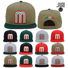 "Thank you for shopping at JLGUSA Show your support for Mexico with this new snapback hat featuring the Mexican flag embroidered in 3D and the letter \"M\" on the side. The hat is made of cotton fabric, making it breathable and durable. The flat brim and adjustable snapback closure ensure a comfortable fit for everyone, while the hat's solid pattern and casual style make it perfect for any occasion. This hat is a must-have for any fan of Mexico, sports, or flags. Wear it during the summer, fall, or spring to show off your patriotism and love for this beautiful country. Get your hands on this snapback hat and elevate your style today! GREAT VALUE - WITH FAST SHIPPING All Hats are shipped in a BOX" Embroidery Mexican, M Embroidery, The Letter M, 3d M, Mexican Flag, Mexican Flags, Snapback Caps, Hat Box, Letter M