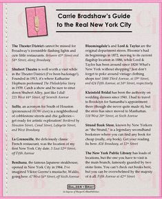 an article in the new york times about carie bradshaw's guide to the real new york city