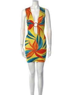 Louisa Ballou Sheath DressYellowPrintedCutout AccentSleeveless with V-NeckFit:Dresses by Louisa Ballou typically fit true to size. Louisa Ballou, Accessories Jacket, Printed Mini Dress, Shirt Accessories, Baby Month By Month, Hoodie Dress, Casual Jeans, Sweater Accessories, Dress Accessories