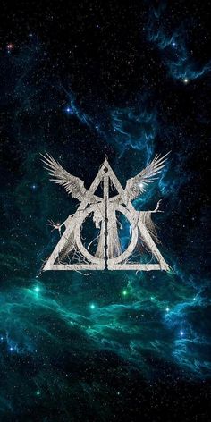 the deathly symbol for harry potter is shown in front of some space and stars