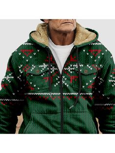 Men Hoodies, Men's Christmas Imitation Knitted Printed Pocket Zipper Cardigan Hooded Fleece Sweatshirt Fleece Sweater With Pockets For Winter, Winter Fleece Sweatshirt, Green Hooded Fleece Jacket For Winter, Green Winter Fleece Jacket, Winter Outdoor Sweater With Pockets, Outdoor Winter Sweater With Pockets, Green Fleece Winter Hoodie, Green Fleece Hoodie For Winter, Green Fleece Jacket For Winter