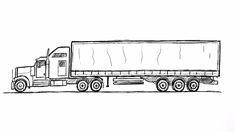 a black and white drawing of a semi truck