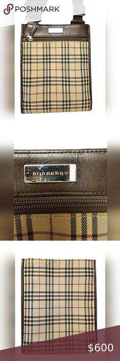 Burberry Nova Check & Brown Leather Crossbody w/ COA Leather Crossbody, Brown Leather, Shop My, Exterior, Handbags