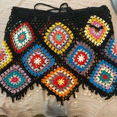 Crochet Beaded Multicolored Skirt Multicolor Mini Skirt For Beach Season, Beach Season Multicolor Mini Skirt, Black Mini Skirt For Beach Season, Multicolor Mini Skirt For Beachwear, Multicolor Mini Skirt Beachwear, Multicolor Beachwear Skirt For Party, Beaded Skirt, Womens Skirt, Skirt