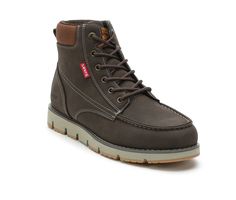 Synthetic upper,Secure lace-up closure,Moc stitched toe,Cushioned insole,Durable outsole,Breathable shoe lining,Padded collar and tongue for added comfort,Pull loop at back for easier on and off,Levi's branding details | Men's Levis Dean Wx UL Boot in Brown Size 8 Medium Casual Moc Toe Winter Boots, Casual Moc Toe Boots For Winter, Casual High-top Weatherproof Work Boots, Casual High Ankle Lace-up Hiking Boots, Casual Moc Toe Work Boots For Outdoor Activities, Casual Ankle Lace-up Boots For Hiking, Casual Brown Weatherproof Lace-up Boots, Casual Moc Toe Hiking Boots For Fall, Casual Weatherproof Moto Boots For Hiking