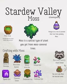 the stardew valley info sheet with different types of plants and animals on it