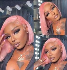 Pink Bob Black Women, Pink Bobs, Pink Bob Wig, Bob Pendek, Colored Bobs, Pink Bob, Ombre Bob, Hair Care Oil, Corte Bob