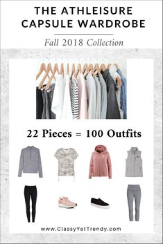 The Athleisure Capsule Wardrobe: Fall 2018 Collection - Transform your closet with an activewear wardrobe that goes from the gym to casual wear! Just 22 clothes and shoes will create 100 outfit ideas, included in the eBook! French Inspired Outfits, Capsule Wardrobe Winter, 10 Winter Outfits, Athleisure Capsule Wardrobe, Closet Full Of Clothes, Minimalist Wardrobe Capsule, French Minimalist, Classy Yet Trendy, Winter Wardrobe Essentials