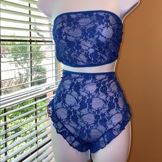 Cobalt Blue Lace Bandeau Set Panties Are High Waist If Curvy I Recommend Going Up 1 Or 2 Sizes Strapless Bralette, Free People Bralette, Black Bandeau, French Silk, Lace Bandeau, Lace Strapless, Bandeaus, Tank Top Bras, Bralette Tops