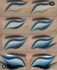 Drag Makeup Tutorial Step By Step, Easy Drag Makeup Tutorial, Drag Eye Makeup Step By Step, Cosmo Brownies, Drag King Makeup Tutorial, Blue Drag Makeup, Blue Drag Makeup Looks