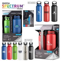 thermos water bottles are available in different colors and sizes, including blue, red, green, black, white