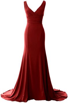 MACloth Long Mermaid Jersey Prom Dresses V-Neck Sleeveless Evening Par Jersey Prom Dress, Train Silhouette, Dreamy Gowns, Full Length Skirt, Evening Party Gowns, Full Length Skirts, Party Gown, Grad Dresses, Formal Gown