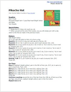 a screenshot of the pikachu hat text description in english and spanish, with instructions for each item