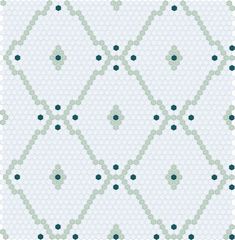 a cross stitch pattern in shades of green and white, with dots on the side