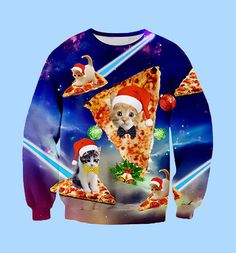 Christmas Pizza, Christmas Coat, Xmas Elf, Pizza Cat, Ugly Christmas Sweaters, Ugly Christmas Sweater Funny, Ugly Sweater Party, Xmas Sweater, Funny Prints