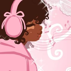 an illustration of a girl with headphones on