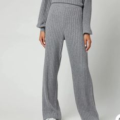 These Soft, Rib-Knit Sweater Pants Feature A High, Flat Waistband, Making Them A Chic And Comfortable Alternative To Your Regular Trousers. Gray Elastic Waist 33% Viscose, 23% Polyamide, 20% Wool, 20% Cotton, 4% Cashmere Dry Clean Or Hand Wash, Dry Flat Size Tb 3 Us (8-10) See Photos For Approximate Measurements And Details . Elegant Ribbed Pants For Fall, Winter Workwear Ribbed Pants, Ribbed Workwear Pants For Winter, Ribbed Winter Work Pants, High Waisted Cropped Pants, Brown Pants, Pants Large, Gray Sweater, Ribbed Knit Sweater