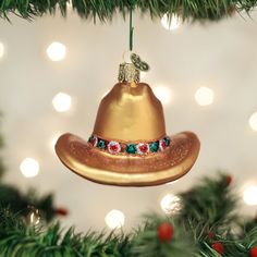 an ornament hanging from a christmas tree