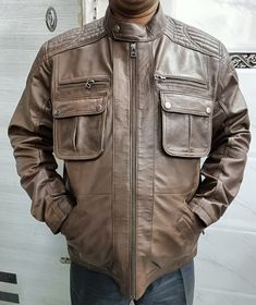 Mens Brown Quilted Leather Jacket | Motorcycle Quilted Leather Jacket | Leather Winter Jacket For Men | Celebrity Wear Leather Jacket | Cosplay Leather Jacket |Handmade Slim Fit Leather Jacket| Men's Leather Jacket Stylish Motorcycle Jacket | Men's Black QUILTED stitch Biker Motorcycle Slim Fit real Leather Jacket | Description : Material : Lambskin Leather Color : Brown Leather Closure : Zipper,Snap Size : All Size Available Season : Winter, Spring, Fall , All Season. Occasion: Club & Party Wea Leather Biker Jacket With Multiple Pockets, Brown Moto Leather Jacket With Pockets, Brown Moto Outerwear With Pockets, Winter Biker Jacket With Multiple Pockets, Brown Leather Jacket For Motorcycling, Leather Winter Jacket, Celebrity Wear, Leather Jacket Mens, Surprise Gifts For Him