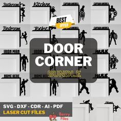 the door corner bundle includes silhouettes, letters and other graphic elements to make it look like