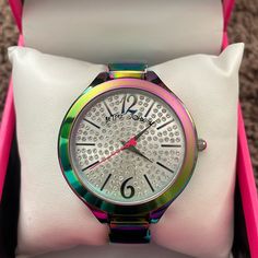 Betsey Johnson Watch. Never Worn. Needs New Battery. Trendy Multicolor Watches As Gifts, Trendy Multicolor Quartz Watches, Multicolor Watch With Diamond Hour Markers, Multicolor Watches With Diamond Hour Markers, Multicolor Watches With Diamond Hour Markers And Round Dial, Betsey Johnson, Accessories Watches, Women Accessories, Green