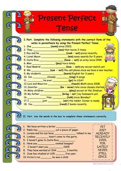 the present perfect tense worksheet is shown in this graphic style, with two different words