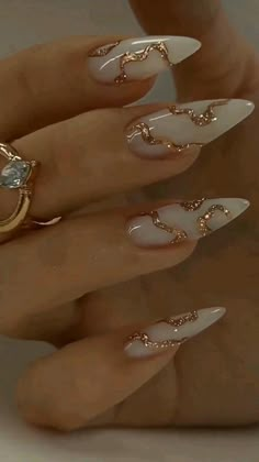 Golden Nails, Milky Nails, Dope Nail Designs, Funky Nails, Dope Nails, Nail Arts, Nail Polishes