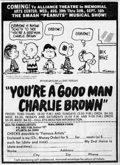 an advertisement for charlie brown's musical show, you're a good man