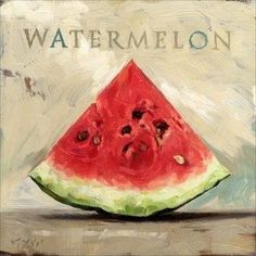 a piece of watermelon sitting on top of a table