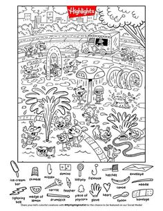 a coloring page with the words highlights and pictures