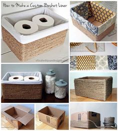 several different types of baskets with toilet paper in them