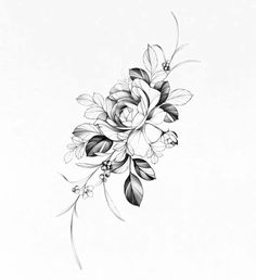 a black and white drawing of flowers