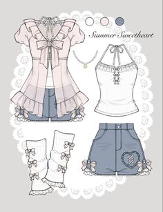 Anime Clothes Sketch, Clothing Design Sketches Aesthetic, Drawing Outfits Ideas, Cute Dress Drawing, Clothing Reference Drawing, Sleeves Reference, Outfit Drawing Ideas, Paper Doll Outfits