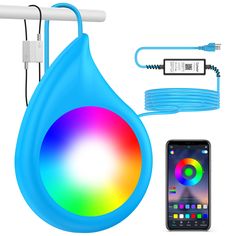 the blue water droplet is connected to an iphone and other accessories including a phone charger