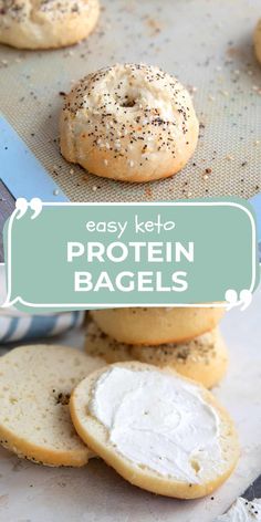 an easy keto protein bagels recipe with poppy seed sprinkles