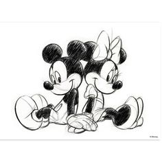 a drawing of mickey and minnie mouse