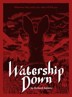 the cover to watership down, with an image of a rabbit's head